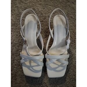 Women's Kitten Heel Off White Strappy  Sandals, Slip On, Square Toe New Size 8.5